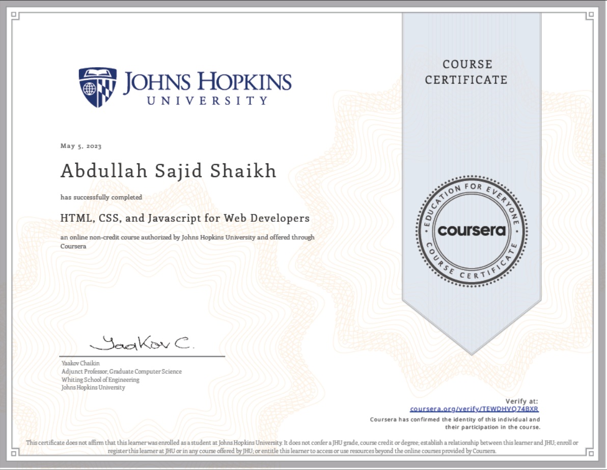 HTML, CSS, and Javascript for Web Developers